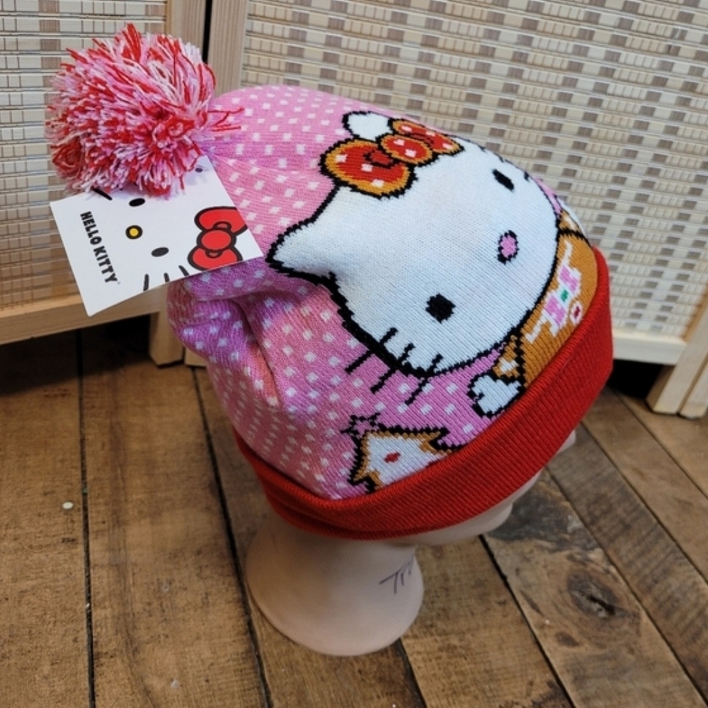 Hello Kitty Pink and Red Holiday Knit Beanie/ Hat - Picture 4 of 8